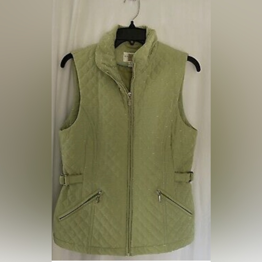 Nordstrom Gallery Lime Green Quilted Collar Vest Size L - Picture 5 of 8